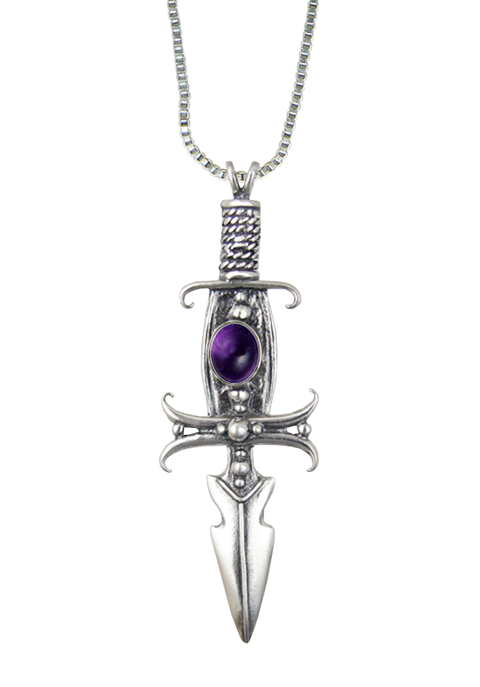 Sterling Silver Deathmaker Knife Dagger Pendant With Amethyst